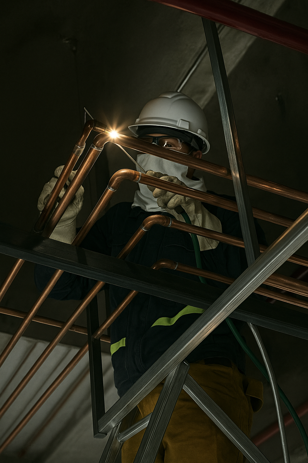 Técnicos soldando